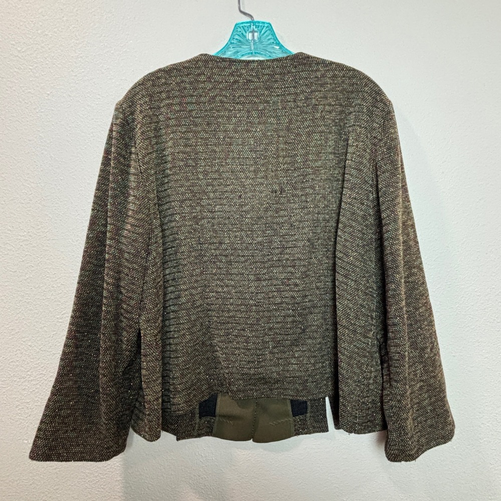 Leslie Fay Blazer Women 16WP Green Metallic Tweed Button Front Jacket Academia - Picture 2 of 13